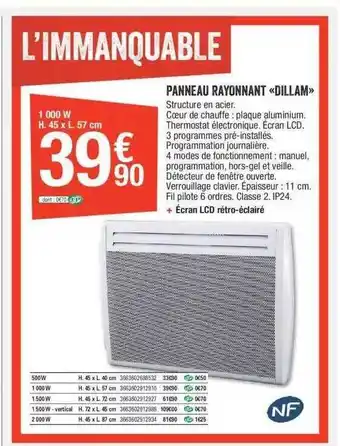 Brico Dépôt Panneau rayonnant dillam offre
