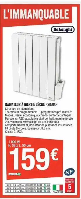 Brico Dépôt Radiateur à inertie sèche siena dëlonghi offre