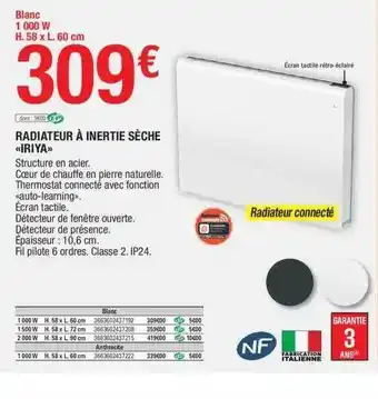 Brico Dépôt Radiateur à inertie sèche iriya offre