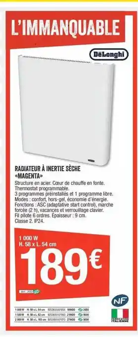 Brico Dépôt Radiateur à inertie sèche magenta dëlonghi offre