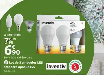 Mr Bricolage Lot de 3 ampoules led standard opaque e27 inventiv offre