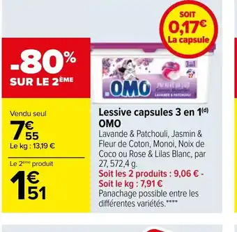 Carrefour Omo Lessive capsules 3 En 1 offre