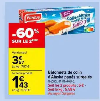 Carrefour Market Bâtonnets De Colin D'alaska Panés Surgelés offre