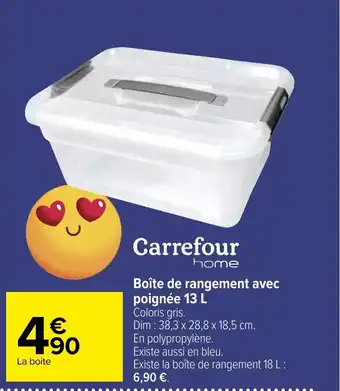 Carrefour Boite de Rangement Avec Poignée 13L offre