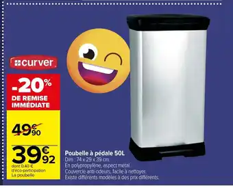 Carrefour Poubelle à pédale 50L offre