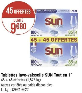 Géant Casino Sun tablettes lave-vaisselle tout en 1* offre