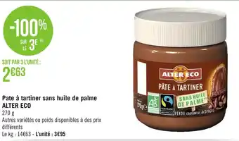 Géant Casino Alter eco pate à tartiner sans huile de palme offre