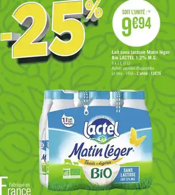 Géant Casino Lactel lait sans lactose matin léger bio 1,2% m.g. offre