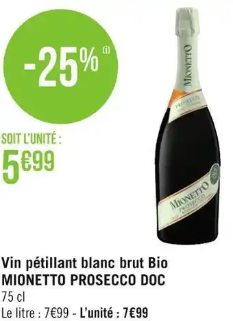 Mionetto vin pétillant blanc brut bio prosecco doc