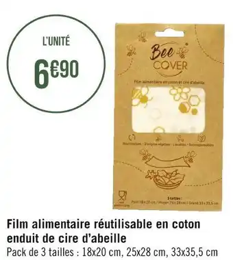 Géant Casino Film alimentaire réutilisable en coton enduit de cire d’abeille offre