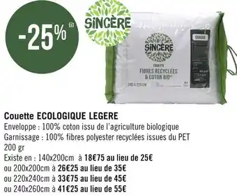 Géant Casino Sincère bon plan sur la couette ecologique legere offre