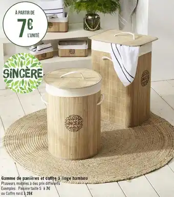 Géant Casino Sincère gamme de panières et coffre à linge bambou offre