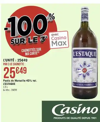 Géant Casino L’estaque pastis de marseille 45% vol. offre