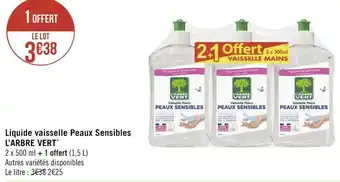 Géant Casino L’arbre vert liquide vaisselle peaux sensibles* offre