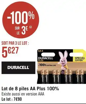 Géant Casino Duracell lot de 8 piles aa plus 100% offre