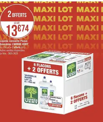Géant Casino L’arbre vert liquide vaisselle peaux sensibles* offre
