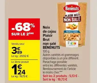 Carrefour Market Noix De Cajou Plaisir Brut Non Salé Bénénuts offre