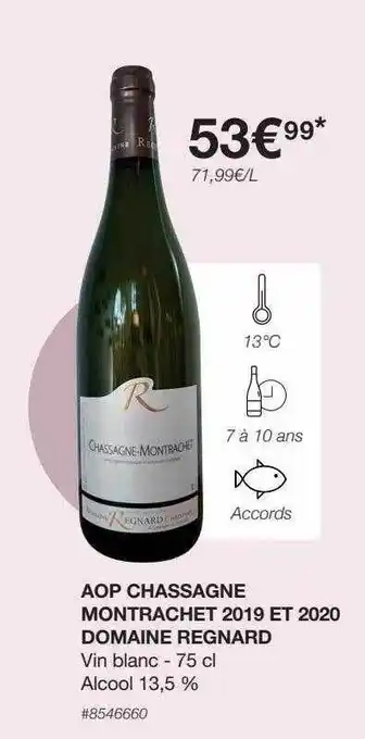 Costco Aop chassagne montrachet 2019 et 2020 domaine regnard offre