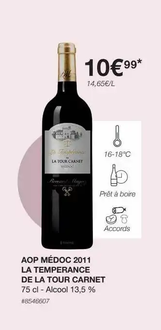 Costco Aop médoc 2011 la temperance de la tour carnet offre