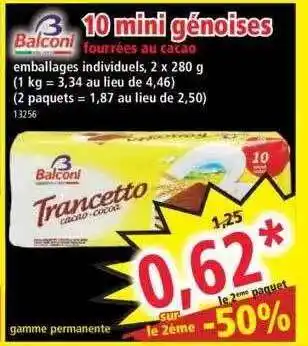 Norma 10 mini génoises fourrées au cacao balconi offre