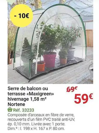 Gamm vert Serre de balcon ou terrasse «maxigreen» hivernage 1,58 m² nortene offre