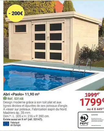 Gamm vert Abri «paolo» 11,90 m² offre