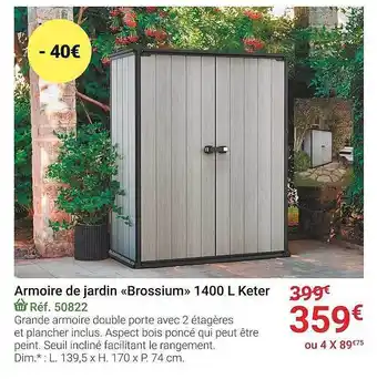 Gamm vert Armoire de jardin «brossium» 1400l keter offre