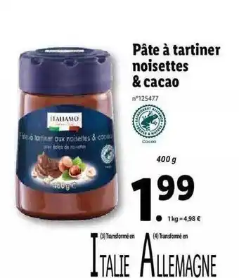 Lidl Pâte à tartiner noisettes & cacao italiamo offre