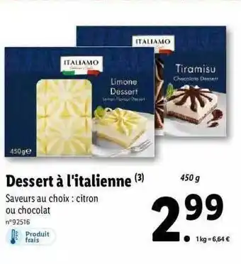 Lidl Dessert à l'italienne italiamo offre