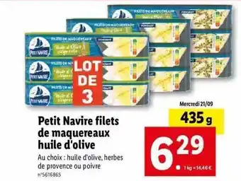 Lidl Petit navire filets de maquereaux huile d'olive offre