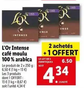 Lidl L'or intense café moulu 100% arabica offre
