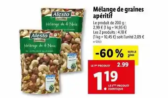 Lidl Mélange de graines apéritif alesto offre