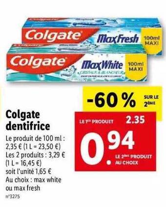 Lidl Colgate dentifrice offre