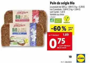 Lidl Pain de seigle bio maître jean pierre offre