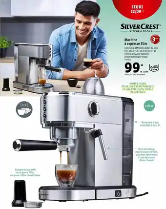 Lidl Machine à expresso slim silvercrest offre