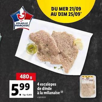 Lidl 4 escalopes de dinde à la milanaise offre