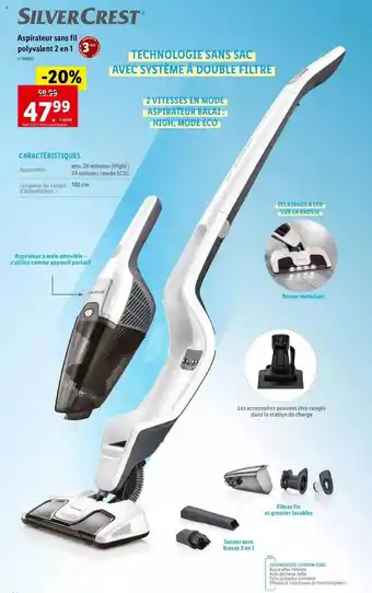 Lidl Aspirateur sans fil polyvalent 2 en 1 silvercrest offre