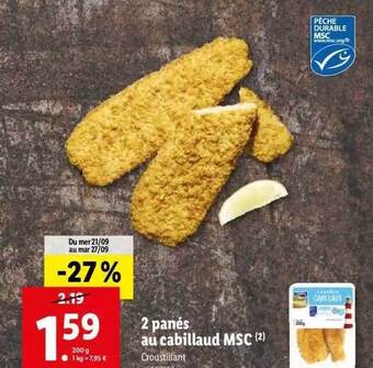 Lidl 2 panés au cabillaud msc offre