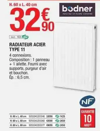 Brico Dépôt Radiateur acier type 11 bodner offre