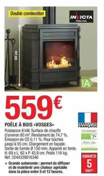 Brico Dépôt Poêle à bois «vosges» invicta offre