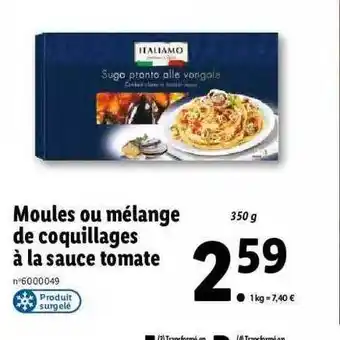 Lidl Moules ou mélange de coquillages à la sauce tomate italiamo offre