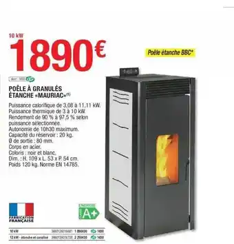 Brico Dépôt Poêle à granulés étanche «mauriac» offre