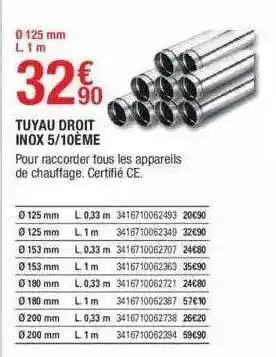 Tuyau droit inox 5-10 ème