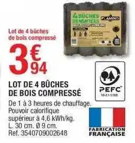 Brico Dépôt Lot de 4 bûches de bois compressé offre
