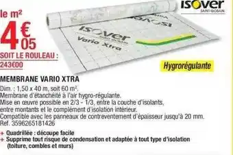 Brico Dépôt Membrane vario xtra isover offre