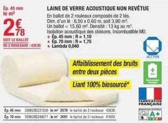 Brico Dépôt Laine de verre acoustique non revêtue offre