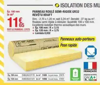 Brico Dépôt Panneau roulé semi-rigide gr32 revêtu kraft offre