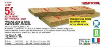 Brico Dépôt Panneaux laine de roche revêtue kraft «rockmur» rockwool offre