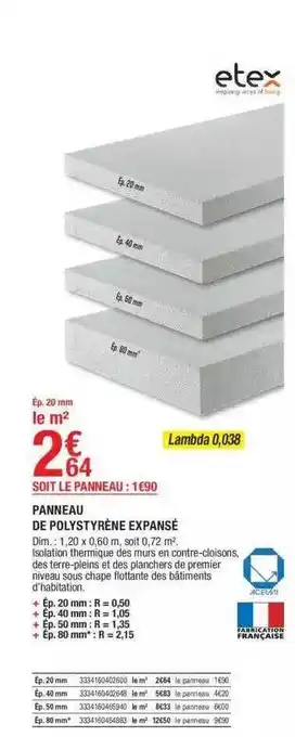 Brico Dépôt Panneau de polystyrène expansé etex offre