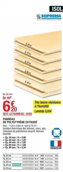 Brico Dépôt Panneau de polystyrène extrudé soprema offre